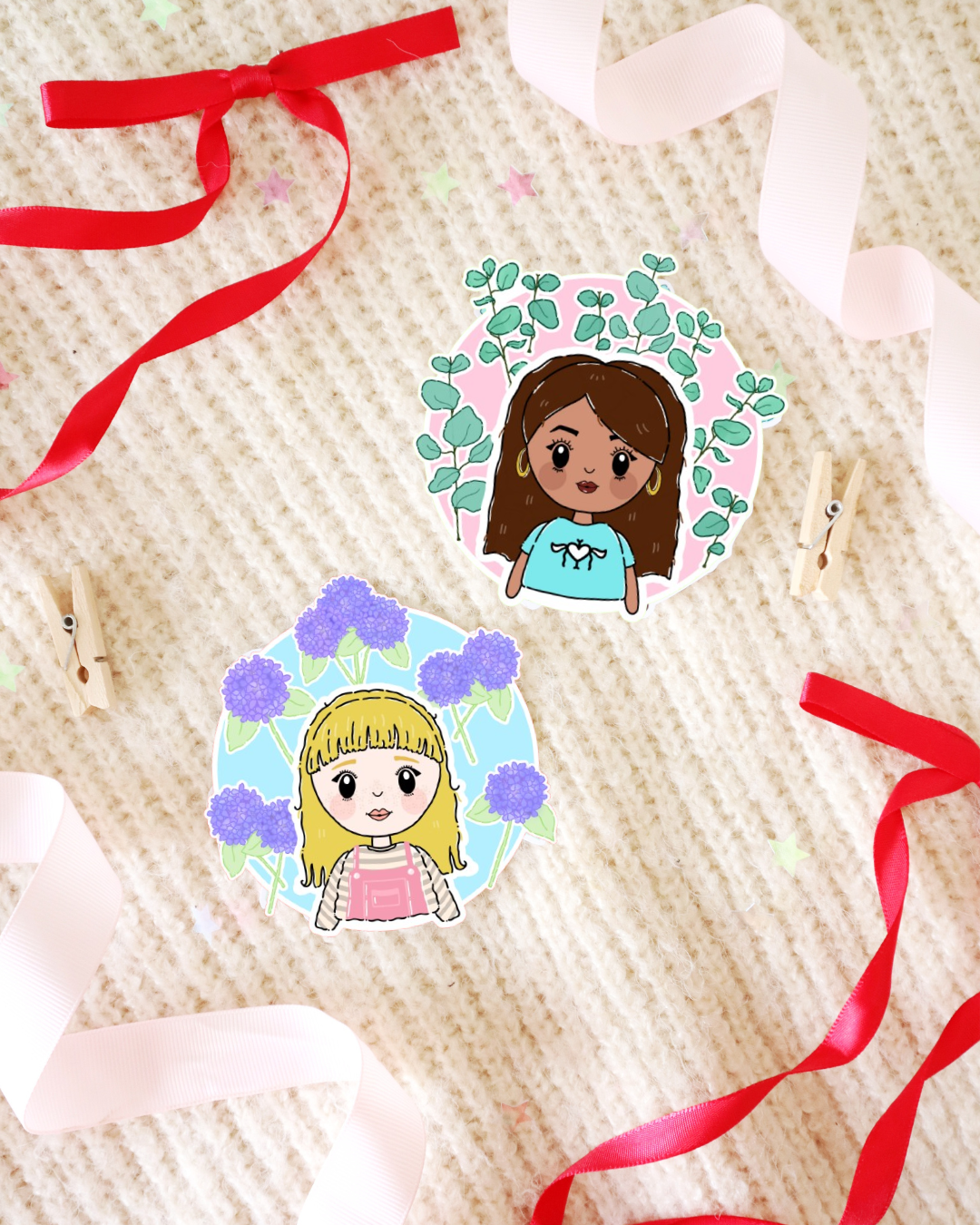 Cute Floral Girl Sticker Flake