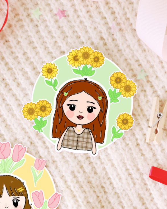 Cute Floral Girl Sticker Flake