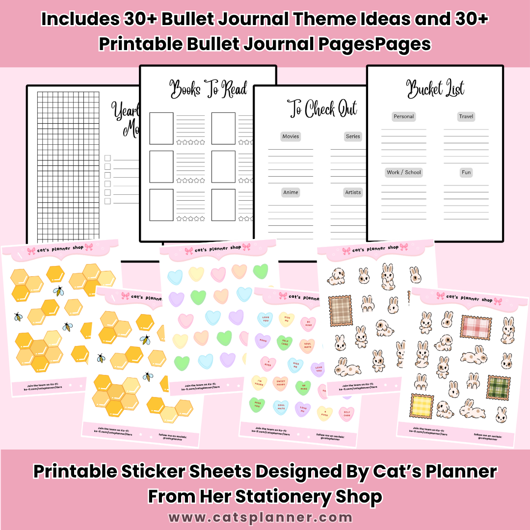 Bullet Journal Workbook - How To Bujo, Bullet Journal Bundle Printable Pages, Undated Digital Bullet Journal, Page Ideas, Printable Stickers