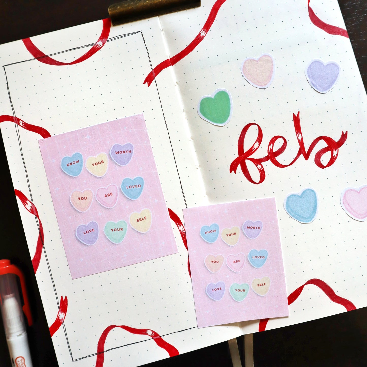 Candy Heart Inspirational Sticker Flakes | Cute Self-Love Quotes Stickers