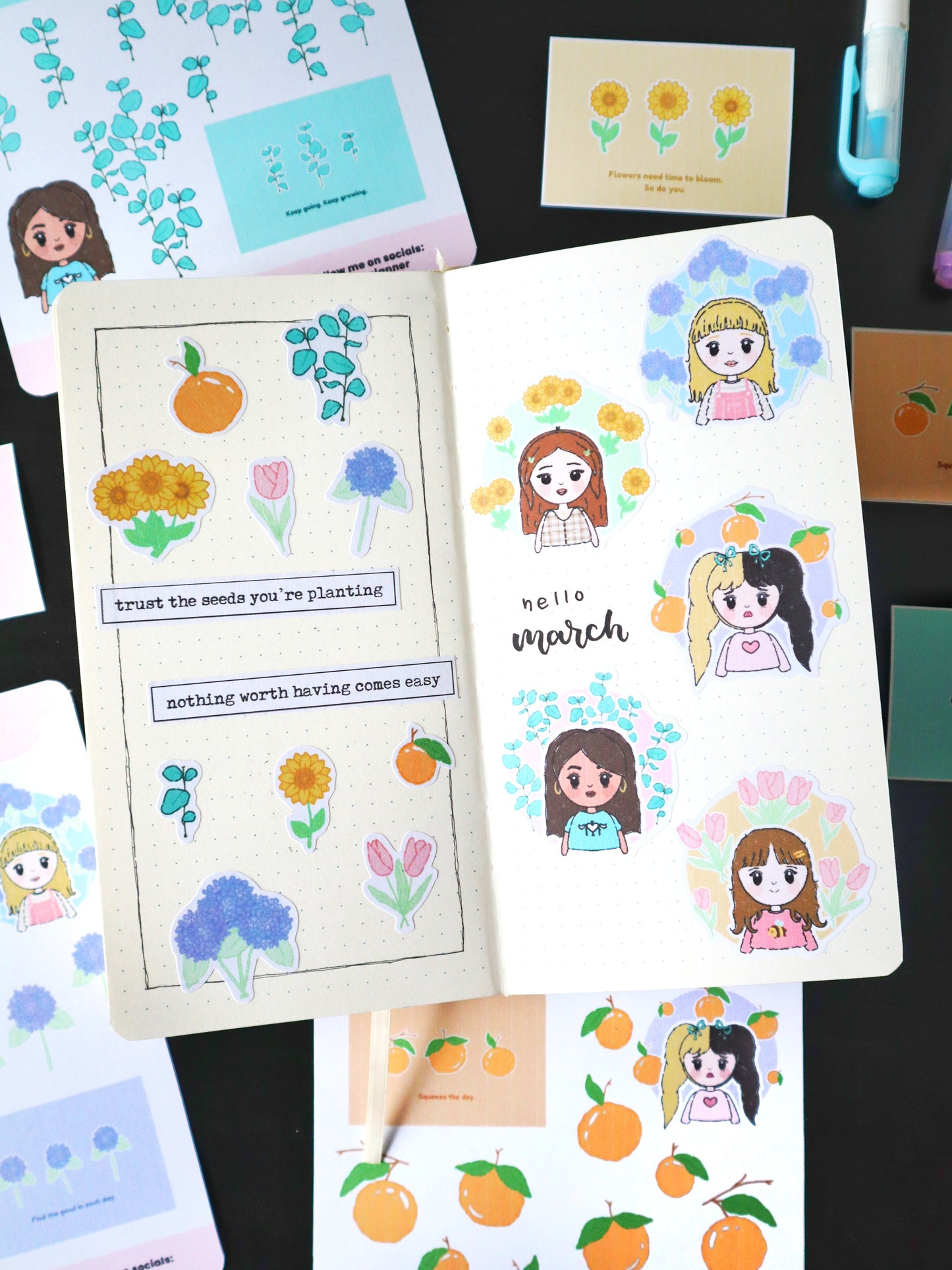 Floral Girl Sticker Sheets | Cute Bullet Journal & Planner Stickers