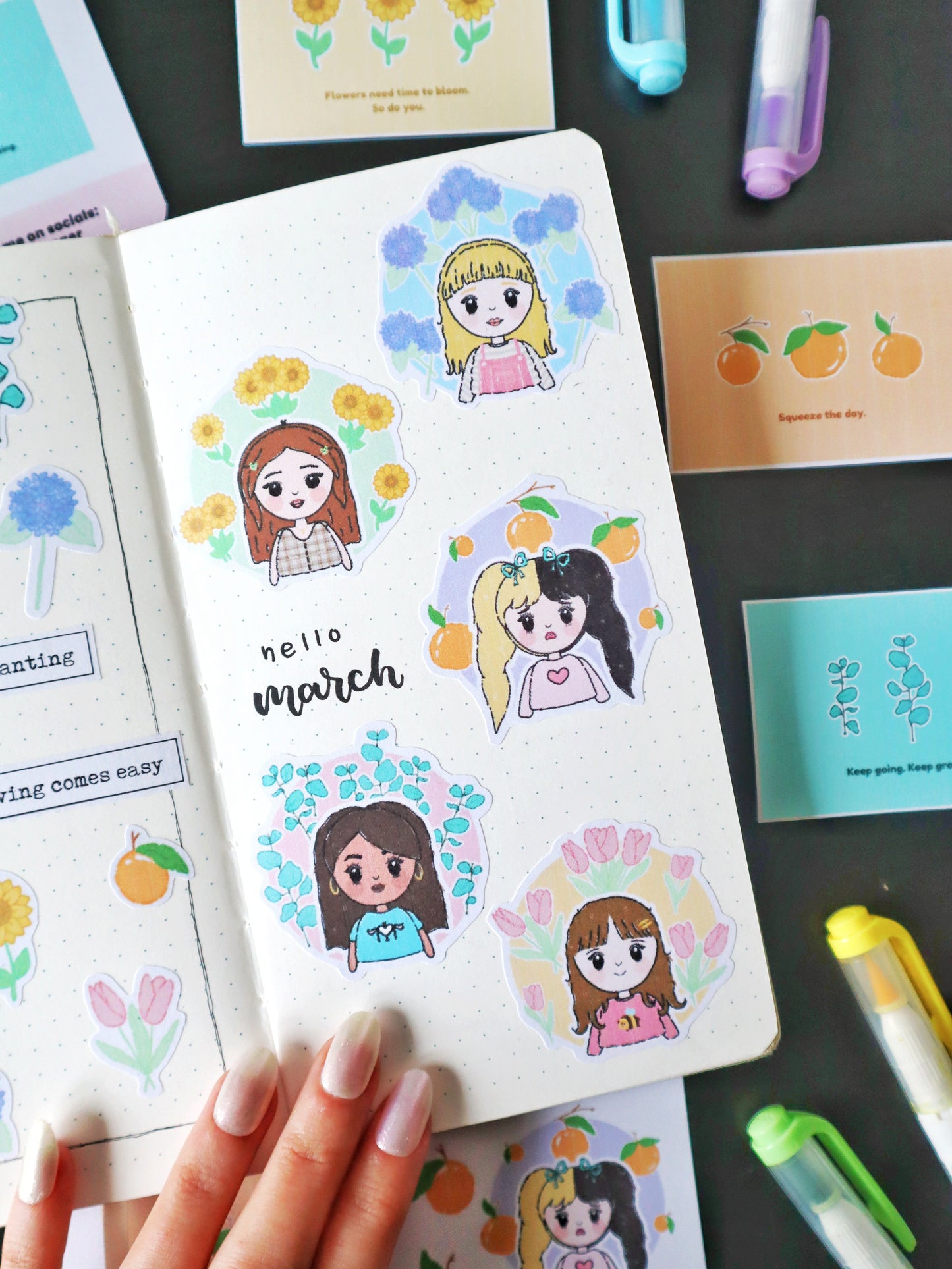 Cute Floral Girl Sticker Flake