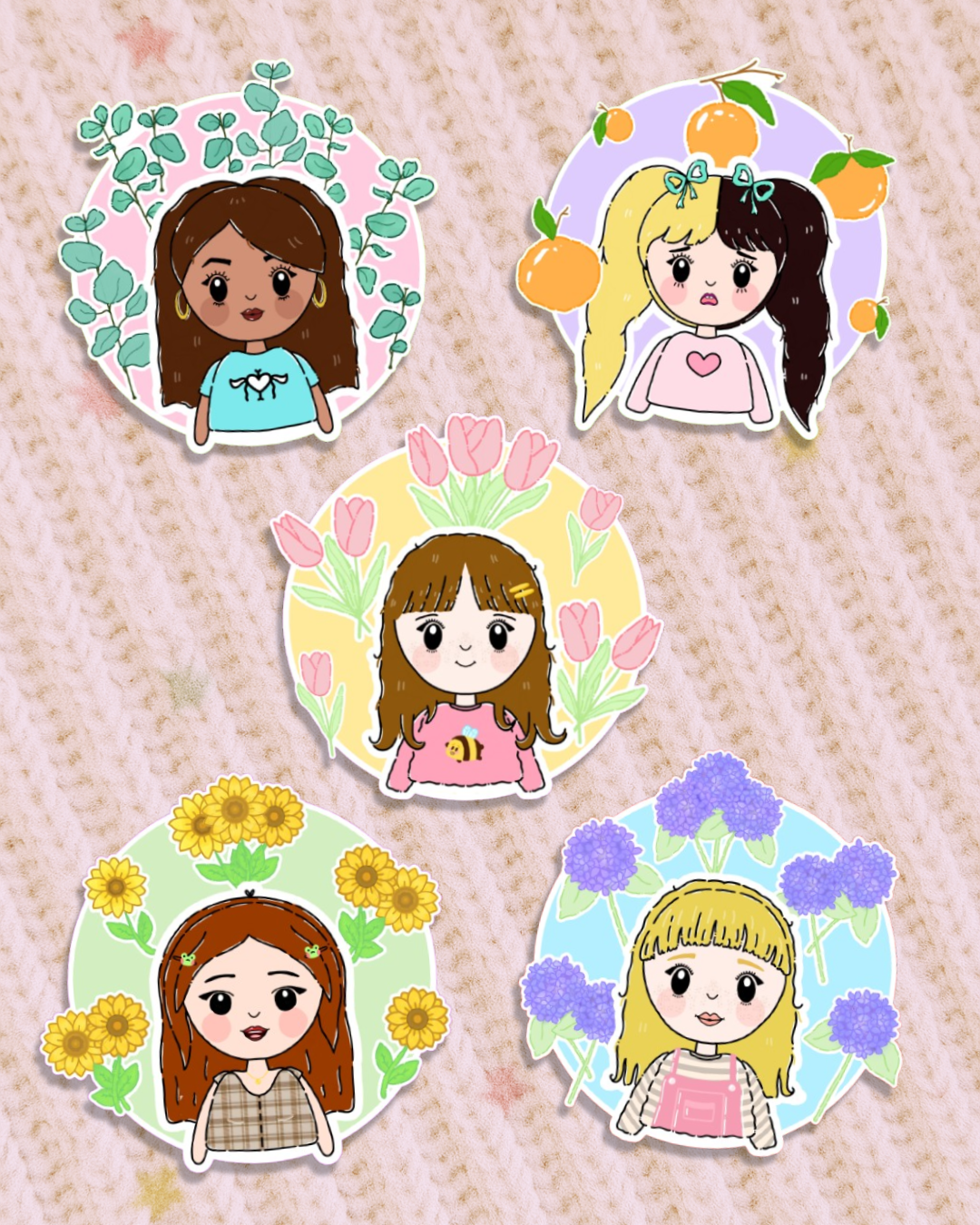 Cute Floral Girl Sticker Flake