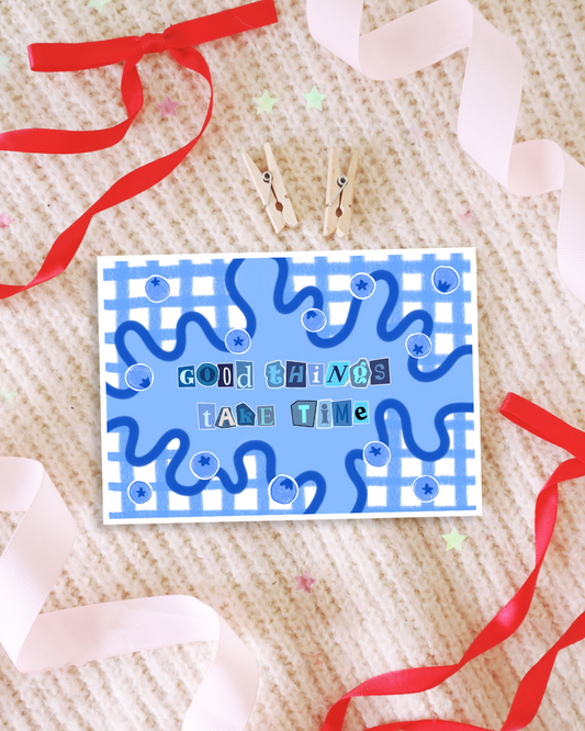 Bluebery Aesthetic Collage Postcard – Motivational Quote Art Print