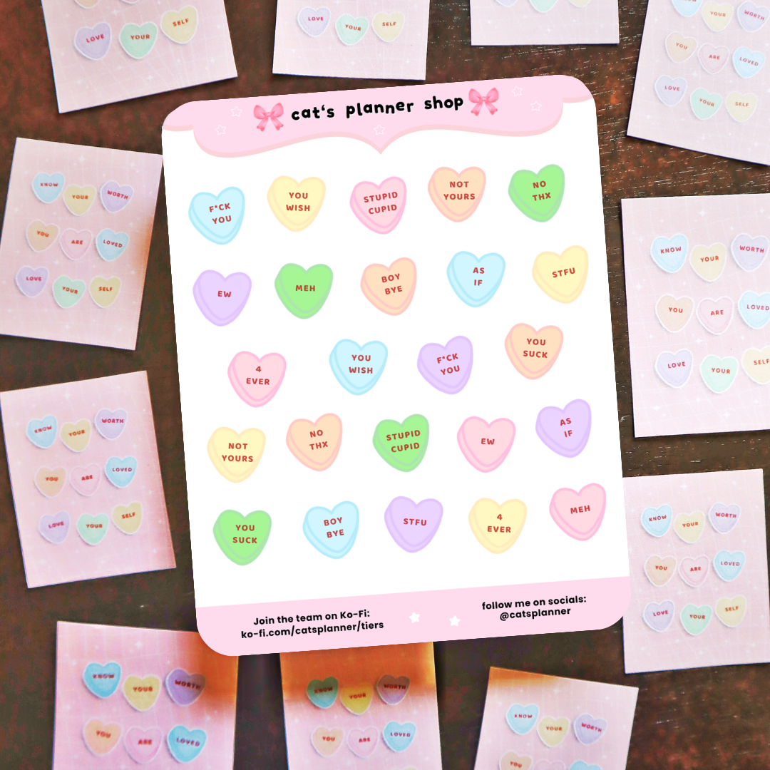 Candy Hearts Sticker Sheets - Physical