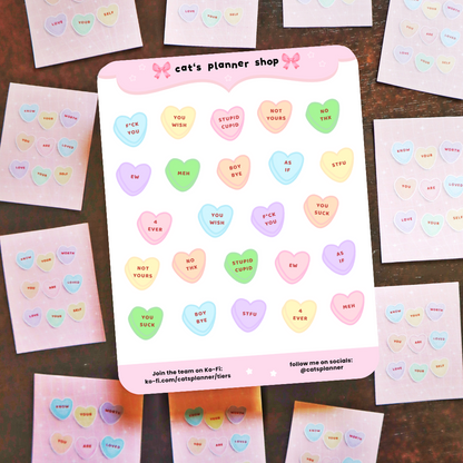Candy Heart Sticker Sheet – Pastel Affirmation Stickers for Journaling, Planners & Scrapbooking