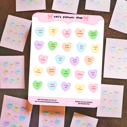 Candy Hearts Sticker Sheets - Physical