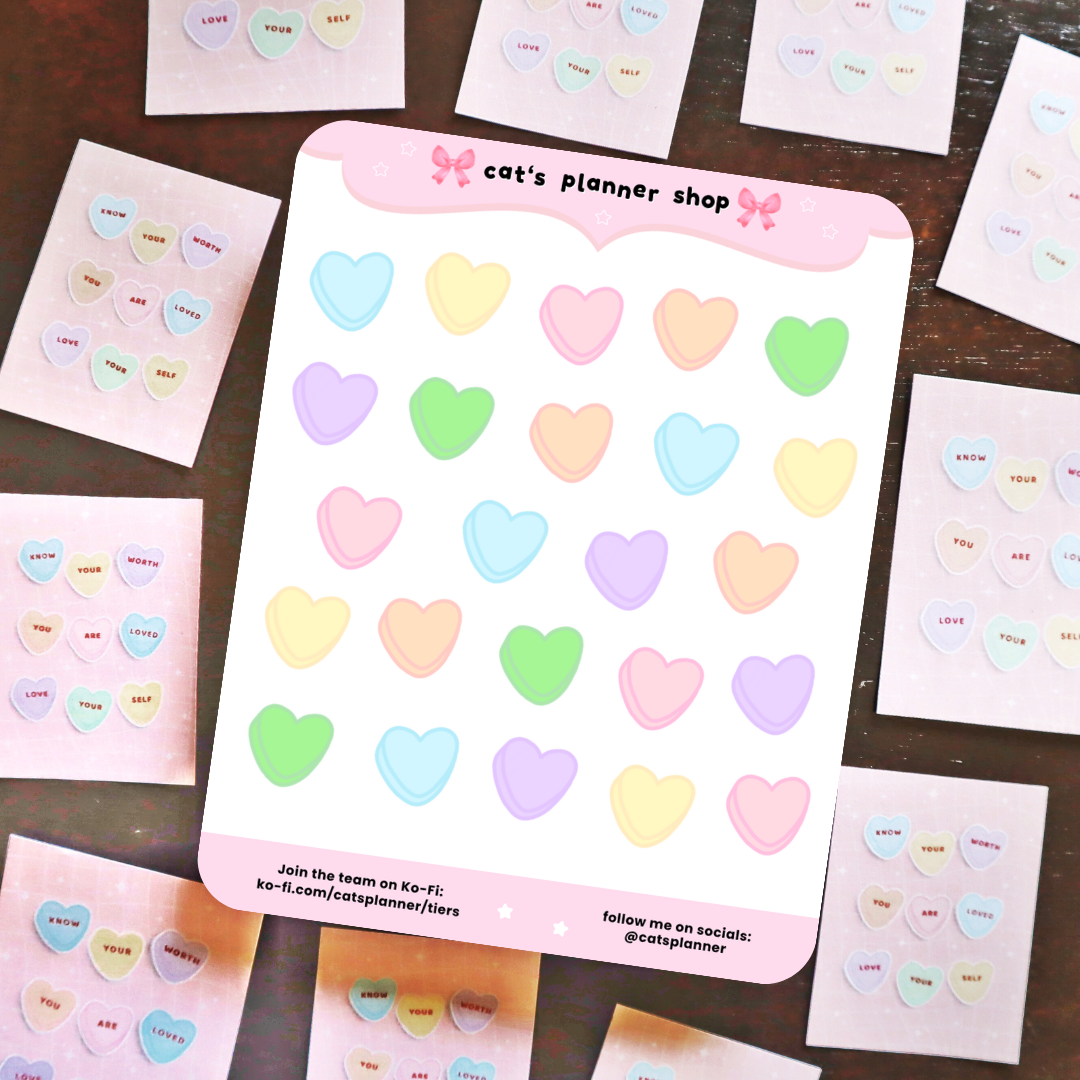 Candy Hearts Sticker Sheets - Physical