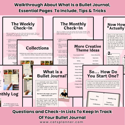 Bullet Journal Workbook - How To Bujo, Bullet Journal Bundle Printable Pages, Undated Digital Bullet Journal, Page Ideas, Printable Stickers