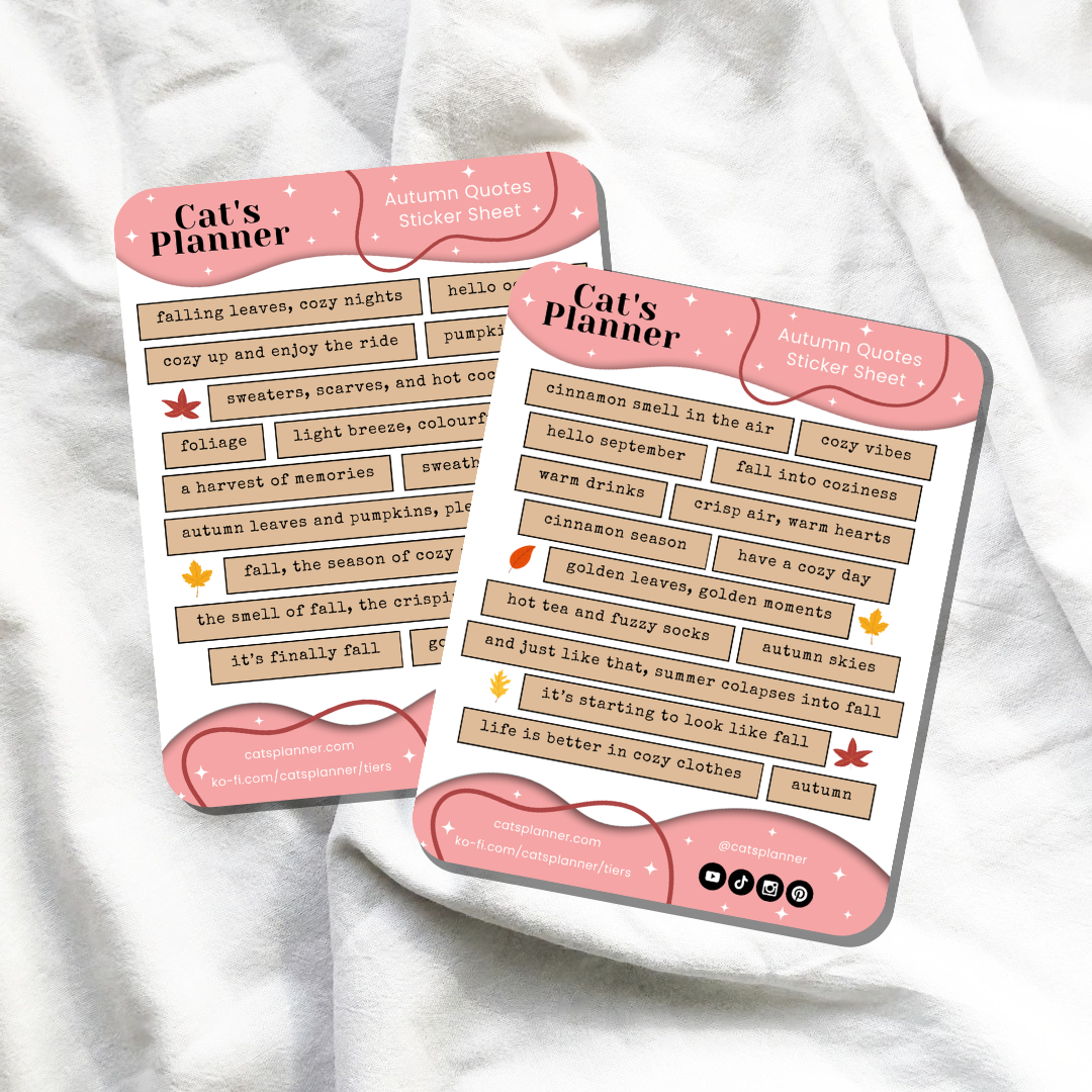 Autumn Quotes Sticker Sheet - Physical