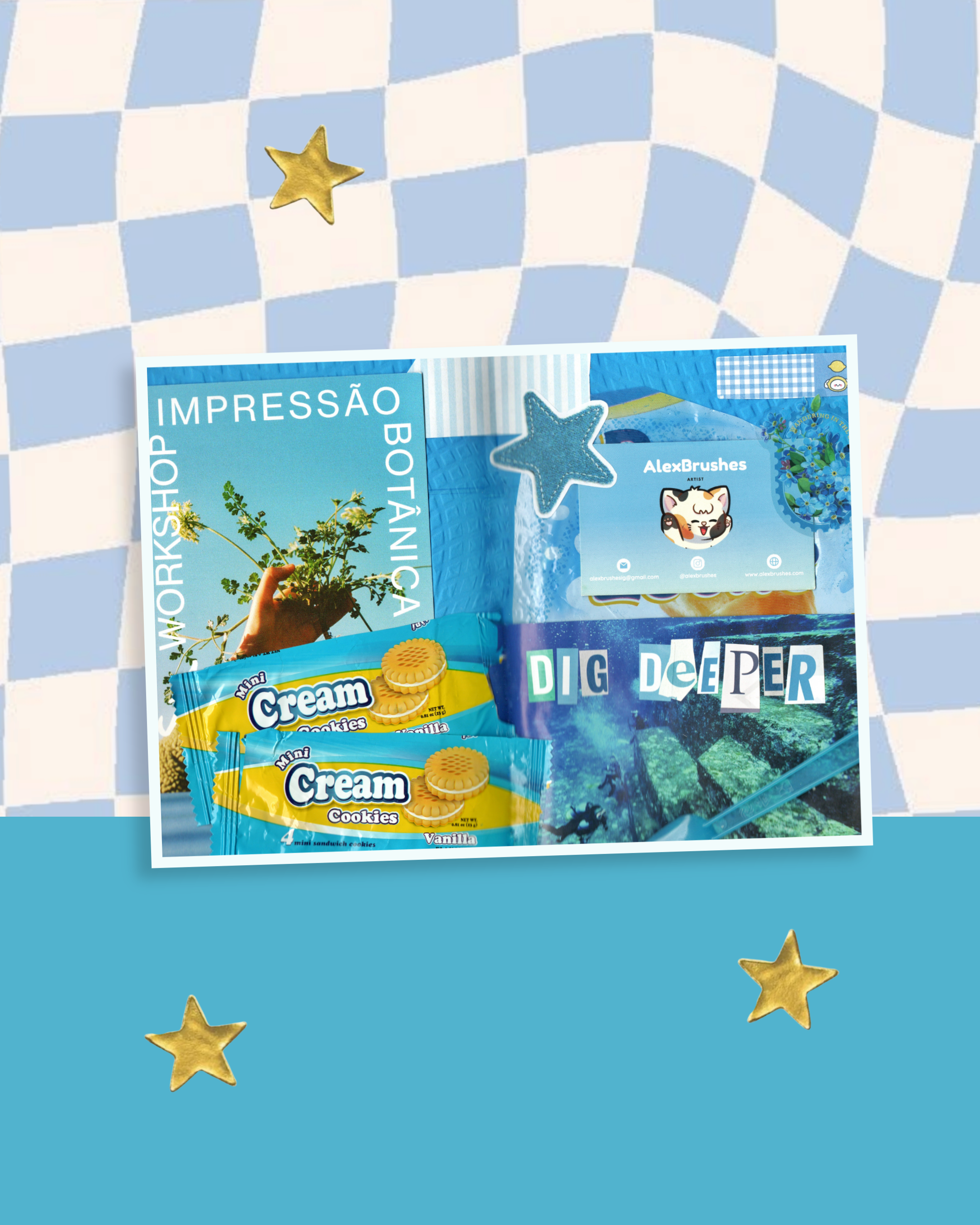 Blue Junk Journal Scrapbooking Art Print