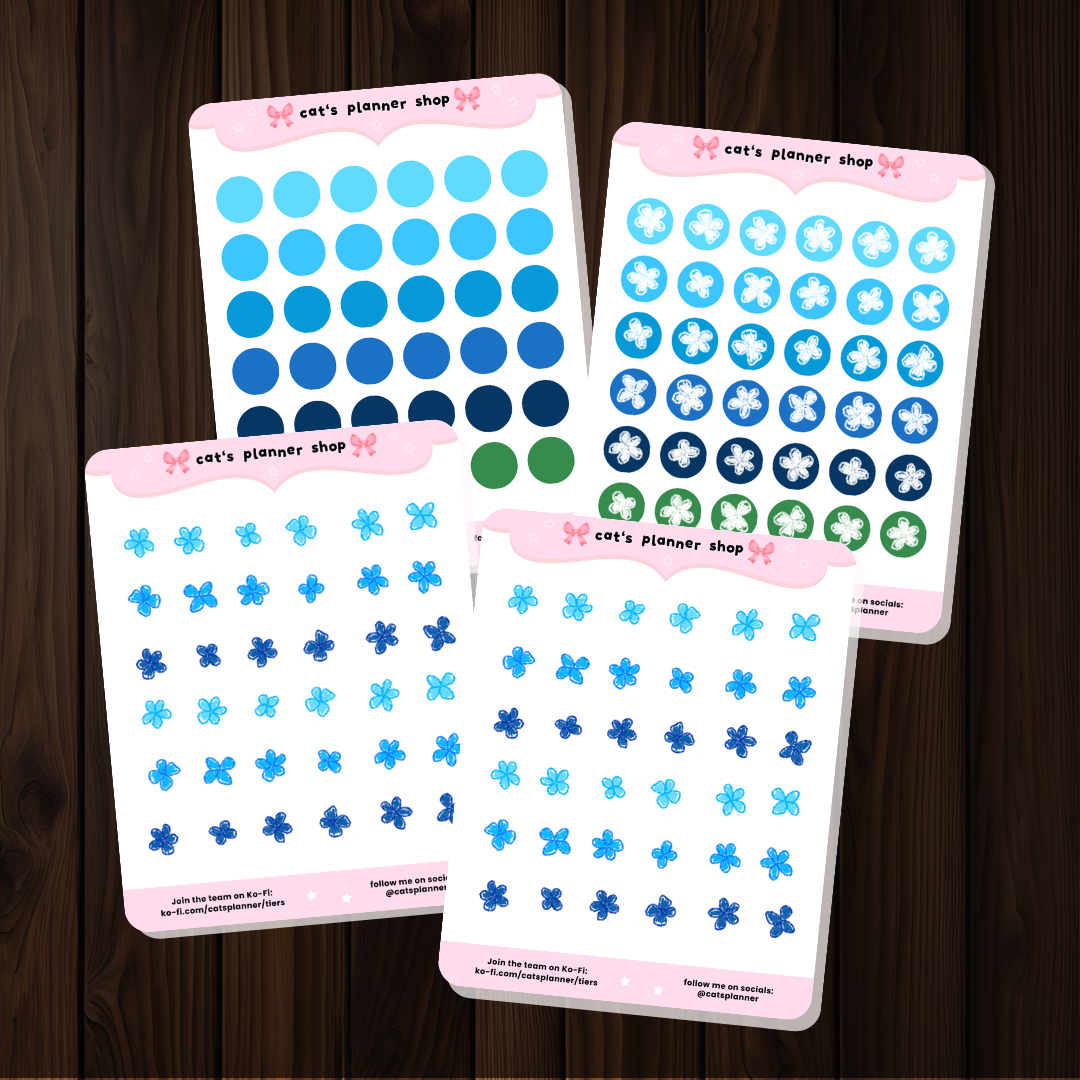 Blue Flowers Sticker Sheet - Physical