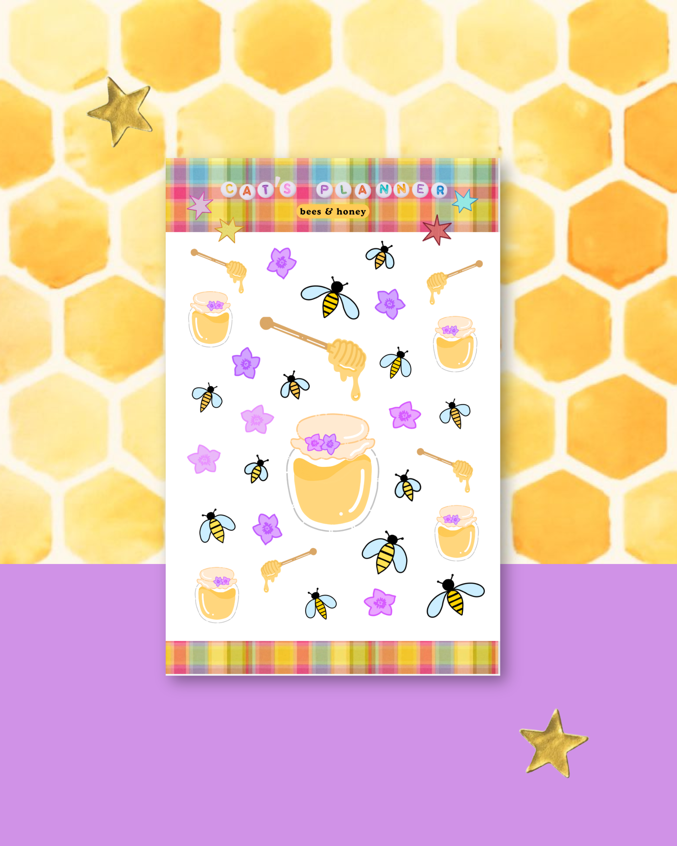 Bees & Honeycomb Sticker Sheet for Journaling – Stationery for Bullet Journal and Planners