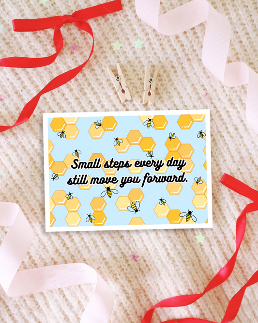 Bees & Honeycombs Inspirational Postcard | Cute Bee Positive Affirmation Art Print
