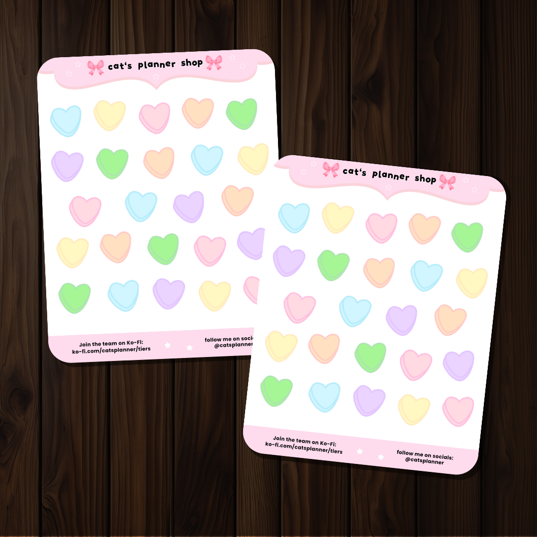 Candy Hearts Sticker Sheets - Physical