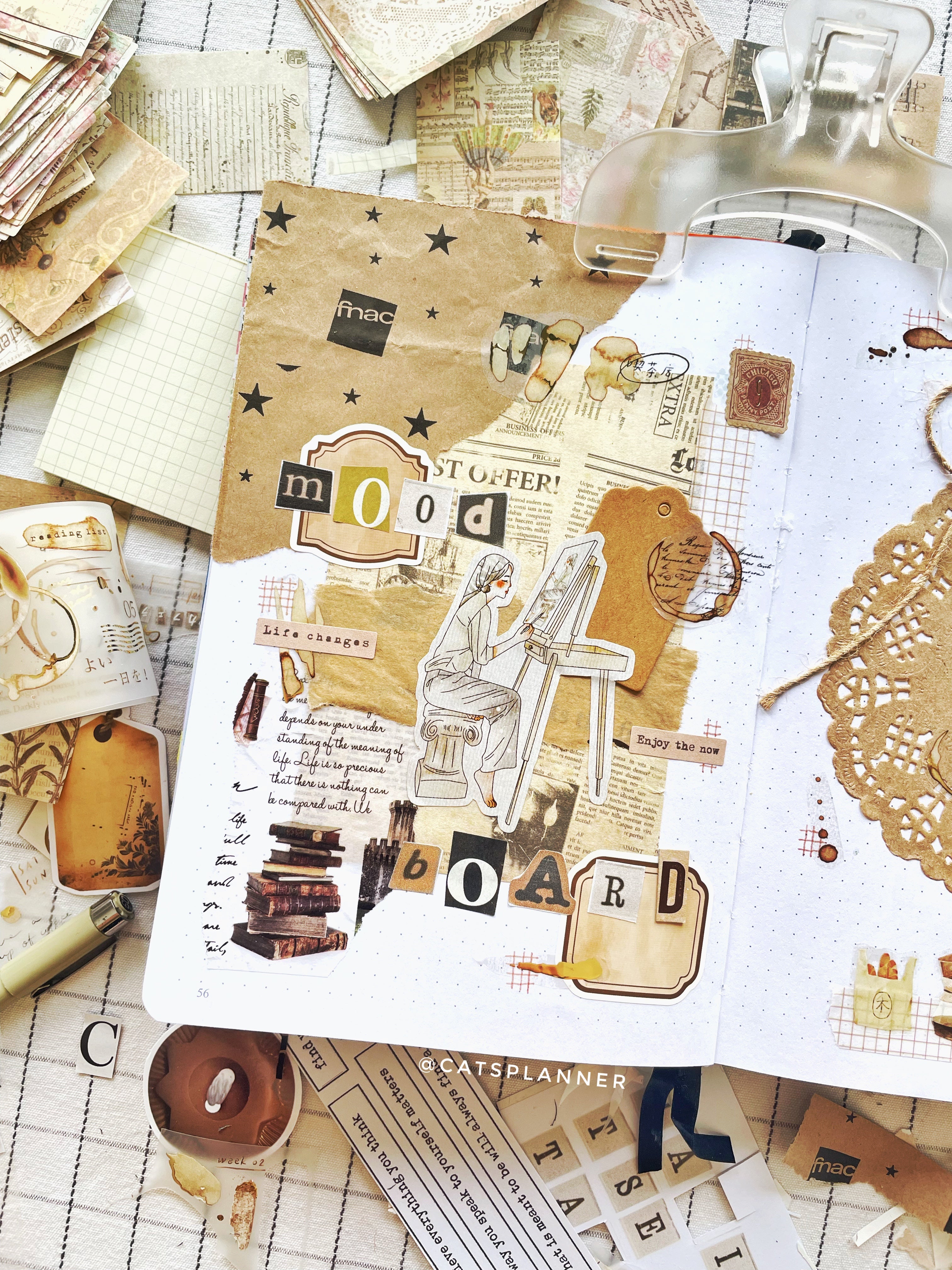 Beige Scrapbook Mood Board Art Print