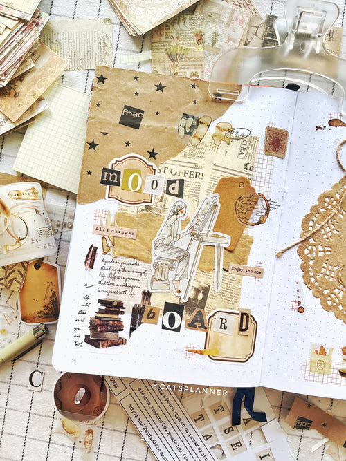 Beige Scrapbook Mood Board Art Print