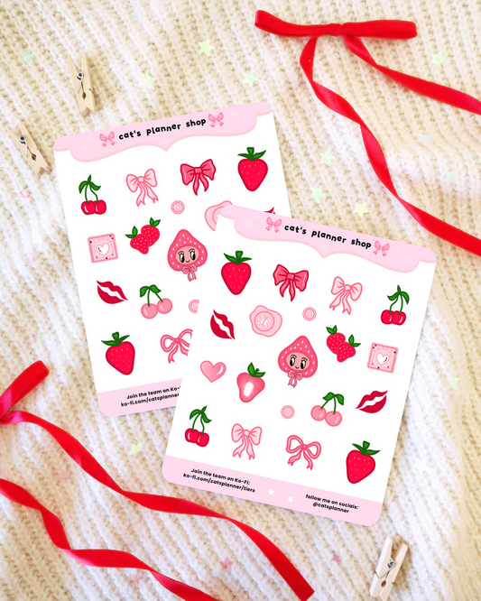 Berry Coquette Sticker Sheet Set – Stickers for Journaling, Scrapbooking, Bullet Journal