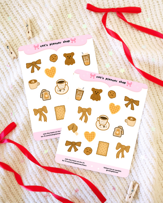 Coffee & Bear Sticker Sheet – Cute Café Aesthetic Stickers for Journaling, Scrapbooking, Bullet Journal, Penpal Letter